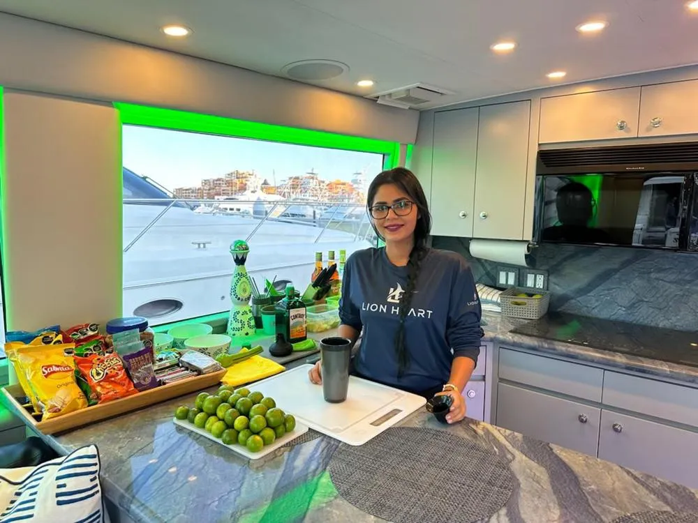 Air conditioned salon interior aboard Lion Heart 60ft Hatteras luxury sport fishing yacht